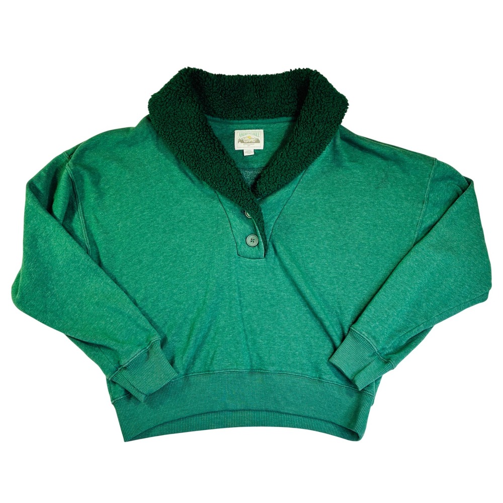 American Eagle Green Sherpa Collar Button Pullover Oversized Sweatshirt Small